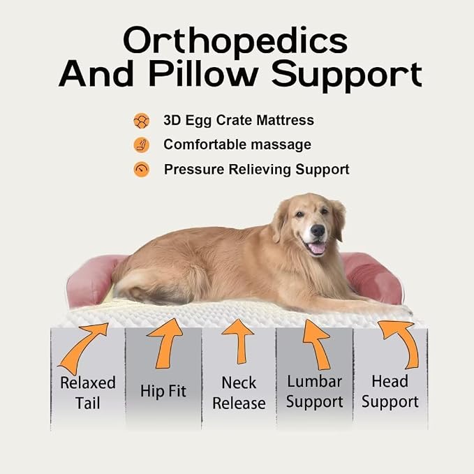 MEKIY Orthopedic XL Dog Bed with Bolster for Extra Large Size Dogs | Pillow Support for Neck Relief, Egg Crate Foam, Skin-Friendly Surface, Waterproof Liner, Anti-Slip Bottom, 42 x 30 Inch