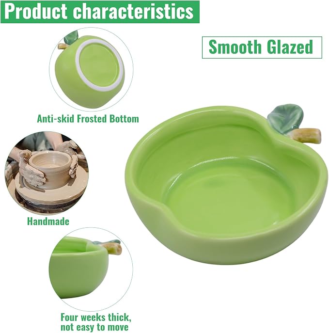 Small Ceramic Guinea Pig Food Bowl Cute Hamsters Food and Water Bowl Ferret Rat Chinchilla Rabbit Feeding Dish Young Animal Feeder (Green)