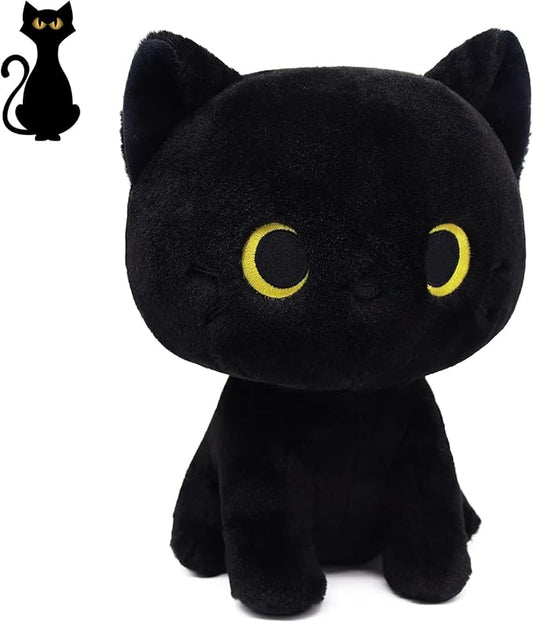 Black Cat Plush, 8inch Cute Cat Stuffed Animals Plushies for Girls, Kawaii Kitten Plushie Soft Cuddle Pillow for Kids, Birthday Gift for Kids Boys Girls, Easter Gifts