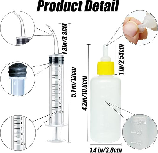 60ml Small Animal Nursing Bottle & 12ml Curved Syringe Feeder Set - for Kittens, Puppies, Hamsters, Chinchillas, Squirrels, Rabbits & Other Small Pets