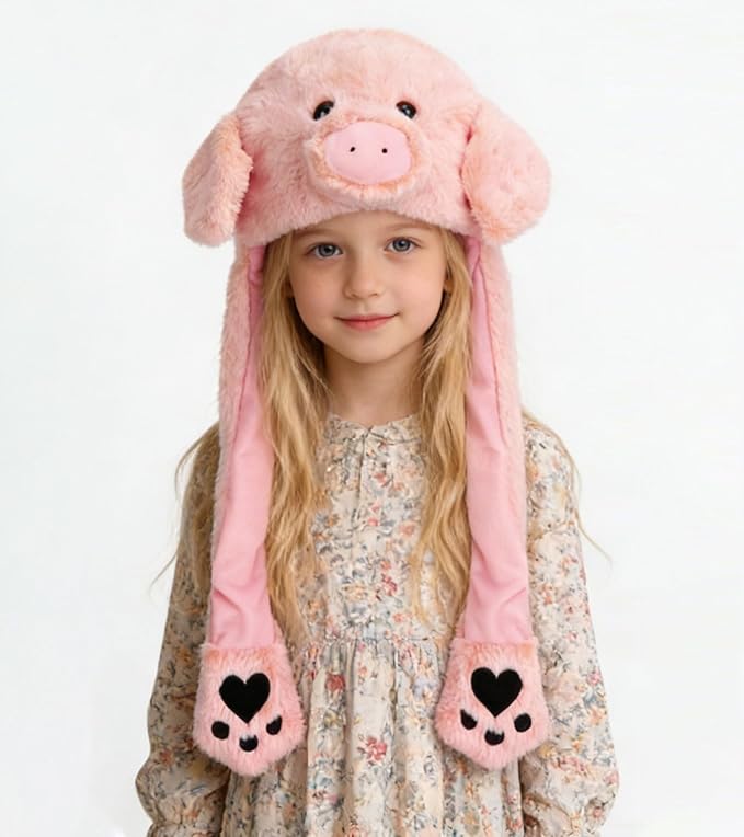 Bubblepompom Animal Hat with Ears Moving Jumping Pop Up Beating Hat Plush Holiday Cosplay Dress Up Funny Gift for Kids