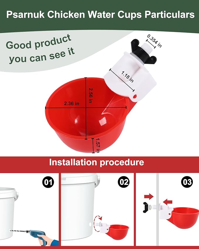 Chicken Feeder & Chicken Waterer Cup Set, 8 Water Cups 4 Feeders, Automatic DIY Poultry Feeding Watering Kit for Chickens Ducks Chicks, with Matching Drill Bit