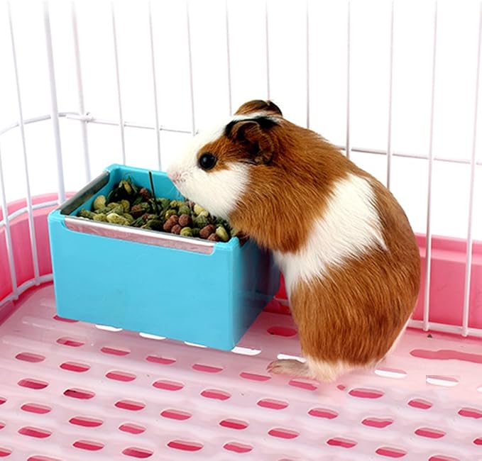 Cage Feeder Food & Water Hay Bowl Dish Bin Feeder, Small Animal Supplies for Rabbit Guinea Pig Chinchilla Hamster Ferret (Yellow)