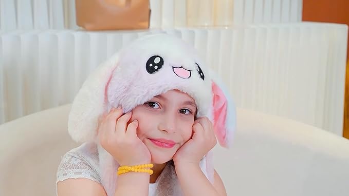 Bubblepompom Animal Hat with Ears Moving Jumping Pop Up Beating Hat Plush Holiday Cosplay Dress Up Funny Gift for Kids