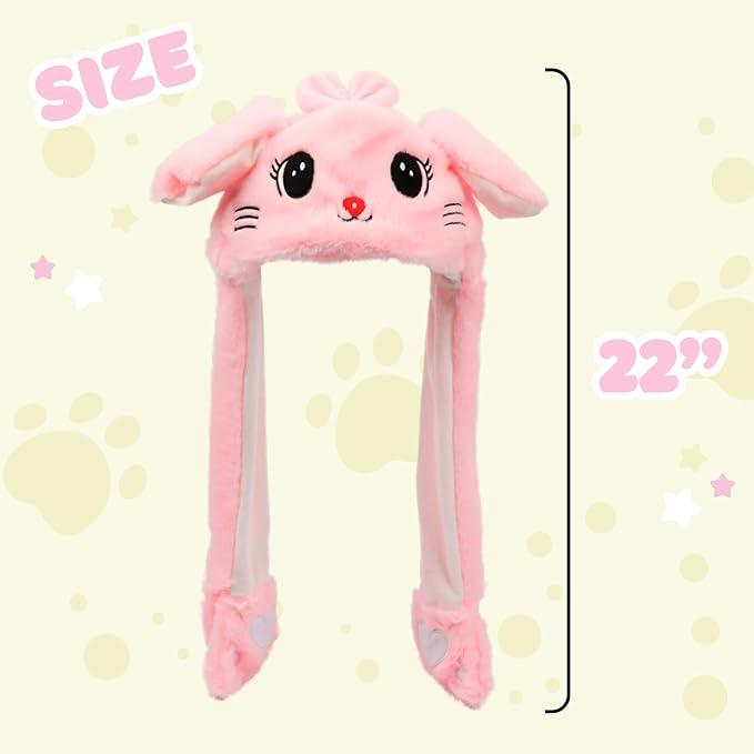 Bubblepompom Animal Hat with Ears Moving Jumping Pop Up Beating Hat Plush Holiday Cosplay Dress Up Funny Gift for Kids