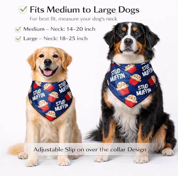 Luxury Satin Dog Bandana – Slip-On Collar Style, Premium Pet Scarf for Medium, Large & XL Dogs – Special Occasion Accessory (Collar Not Included) (Medium - Extra Large, Stud Muffin Luxe - Satin)