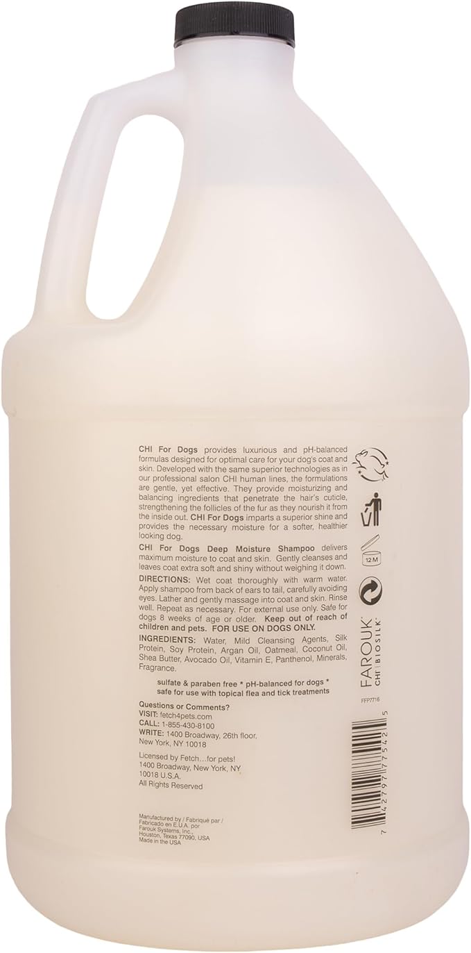 CHI for Dogs Deep Moisture Shampoo, Professional Dog Grooming Formula for Dry Coats, Hydrating and Nourishing Gallon Size Wash for All Breeds and Hair Types, 128 Fl Oz