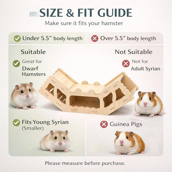 Wooden Hamster Tunnel Toy – Natural Chewable Hideout for Syrian, Dwarf Hamsters and Small Pets, Cage Decor and Play Accessory