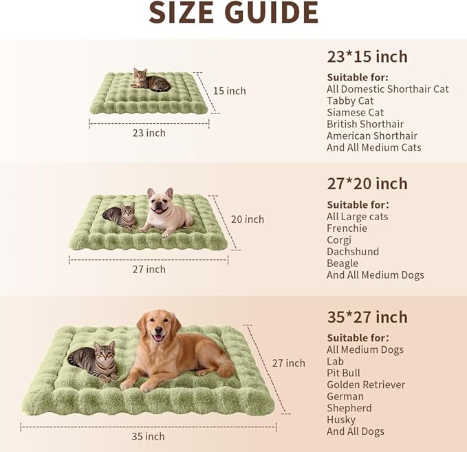 SOMAHE Large Dog Bed Mat, Extra Large Plush Faux Fur Washable Pet Bed for Large Dogs, Non-Slip Fluffy Dog Mat – Machine Washable XL Dog Sleeping Pad for Large Breeds, 35 x 27 Inch Green