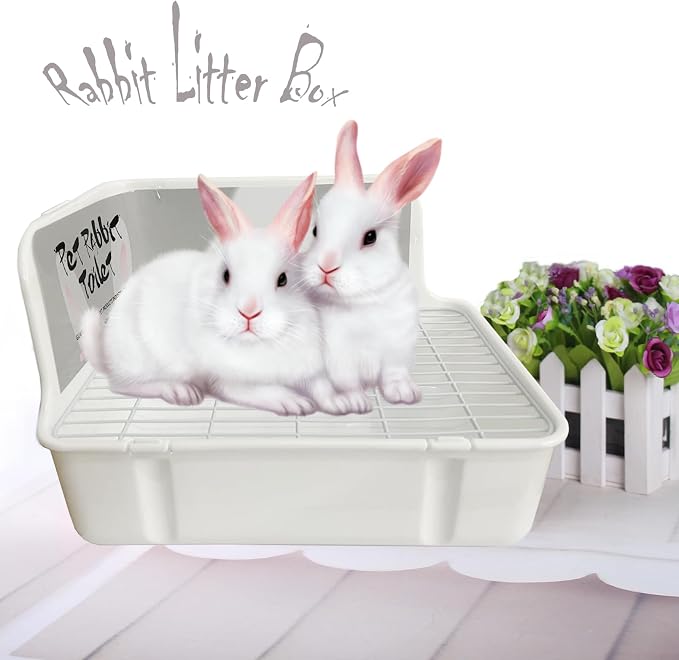 kathson Guinea Pig Litter Box,Bunny Potty Training,Plastic Square Small Animal Toilet,for Hamster Chinchilla Ferret Hedgehog Gerbil(White)
