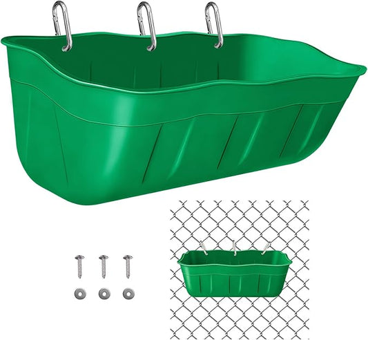 Hanging Goat Feeders,Chicken Feeder Waterer,Large Feed Trough 7.5 Quart 1 Pack,Hanging Fence Feed Trough for Poultry Livestock,Green