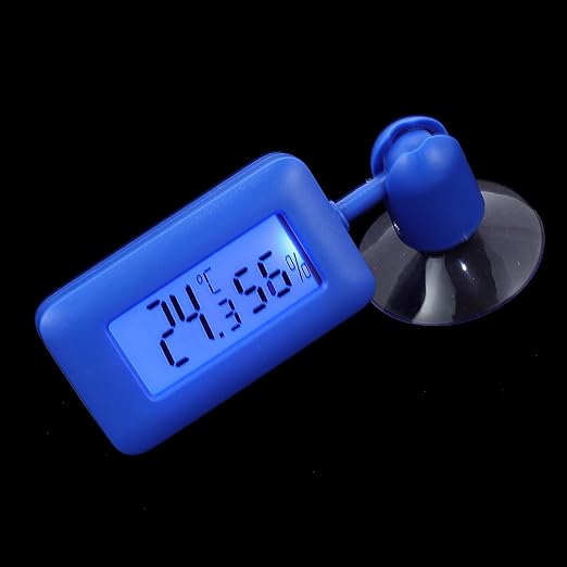 KALLORY Reptile Temperature and Humidity Meter with 360° Rotary Suction Cup, Digital Temperature and Humidity Monitor for Terrariums, Night Light Display, Blue for Bearded Dragon