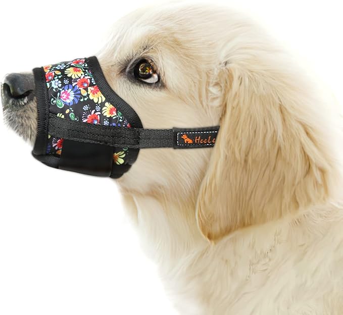 HEELE Dog Muzzle,Soft Nylon Muzzle Anti Biting Barking Chewing,Air Mesh Breathable Drinkable Adjustable Loop Pets Muzzle for Small Medium Large Dogs 4 Colors 4 Sizes (P-Black Sunflower, S)