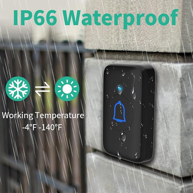 Wireless Doorbell Kits with 2 Receivers IP66 Waterproof 1000ft Range Door Bell for Classroom Teachers with 66 Ringtones 7 Levels Volume 115dB and LED Flash Memory Function Doorbell Chime for Home