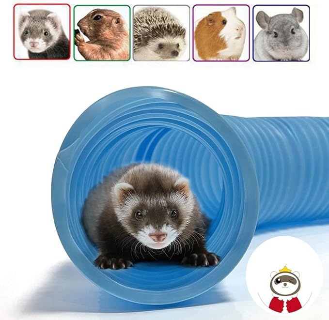 2 Pack Collapsible Ferret Tunnel - Fun Plastic Guinea Pigs Tube Tunnel Foldable Hideaway Exercising Training Tube Toys for Ferrets,Chinchilla, Guinea Pig, Gerbil, Mouse, Rat (Blue+Green)