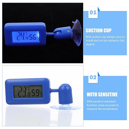 Yardwe Digital Reptile Thermometer and Hygrometer with 360° Rotating Night Light, Mini Suction Cup Temperature Measuring Device for Leopard Gecko and Bearded Dragon Terrariums