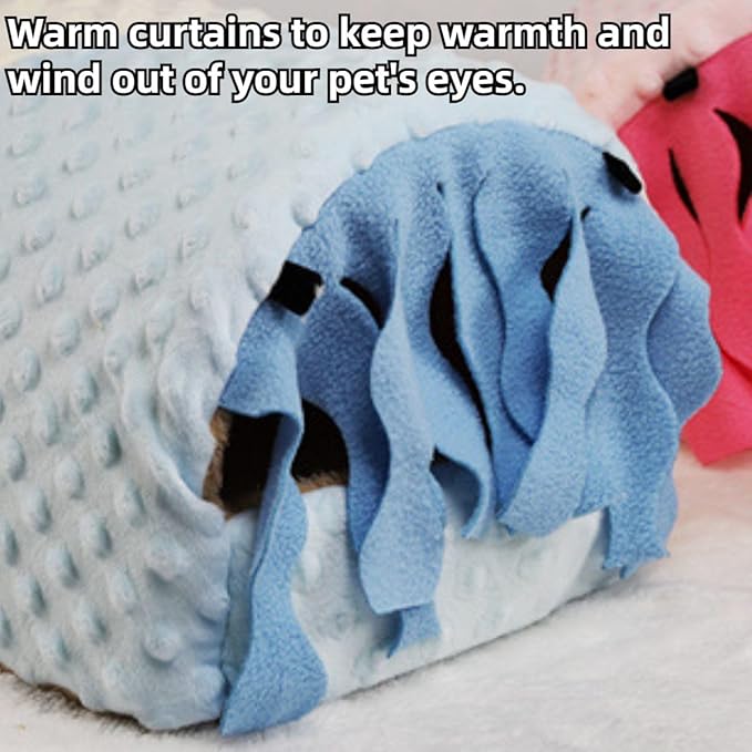 Warm Plush Guinea Pig Hut Habitat Hedgehog Hideout Rat House for Small Animal Rabbit,Washable Chinchilla Hamster Bed Cozy Nest Cage Accessories (Pink,X-Large)