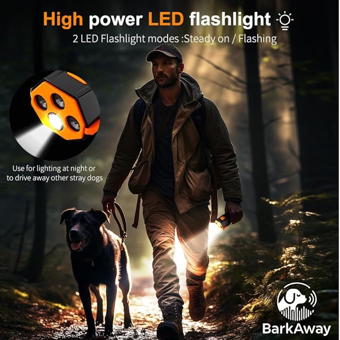 Ultrasonic Dog Bark Deterrent Device - 4 Training Modes, Rechargeable with LED Flashlight, Stop Neighbor's Dog Barking, Humane Long Range Anti-Bark Tool Indoor/Outdoor