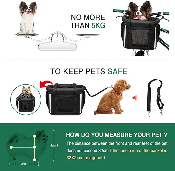 ANZOME Bike Basket, Folding Small Pet Cat Dog Carrier Front Removable Bicycle Handlebar Basket Quick Release Easy Install Detachable Cycling Bag Mountain Picnic Shopping