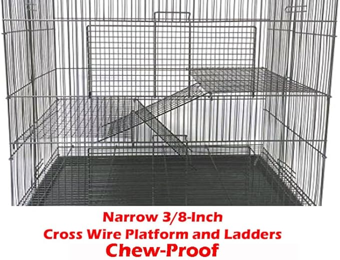 3-Levels Easy Portable Collapsible Ferret Chinchilla Sugar Glider Rats Mouse Animal Critter Bite-Proof Metal Carrier Travel Cage with Narrow 3/8-Inch Bar Spacing Easy to Setup No Tools Needed