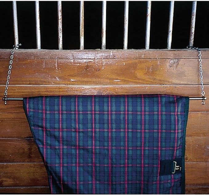EASY-UP Travel Blanket Bar | Instant Stall Front Storage | Portable & Organized | Suitable for Blanket/Fly Season | Made of Zinc Plated Steel | 36" L with 15" Chains