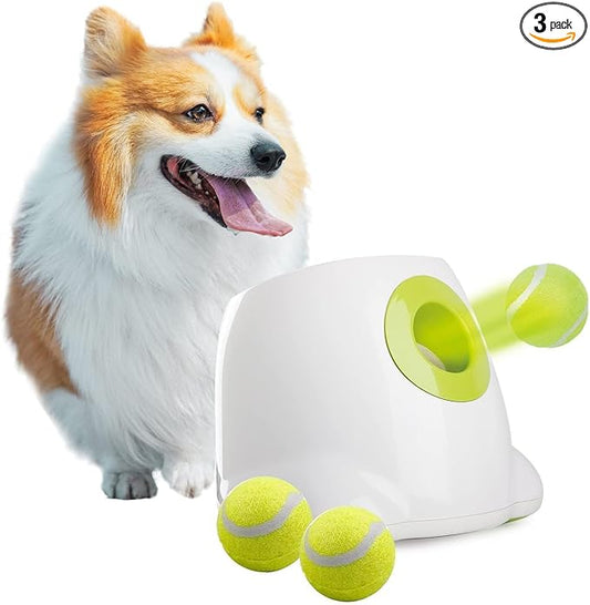 ALL FOR PAWS Automatic Dog Ball Launcher, Interactive Fetch Toy for Small to Medium Dogs, Pet Thrower Machine for Indoor & Outdoor Play, 3 Pcs 2-Inch Balls Included