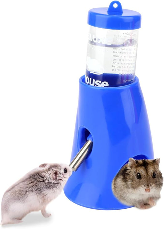Hypeety Hamster Water Bottle with Base Hamster Automatic Water Dispenser Cage Accessories for Dwarf Hamster Mouse Rat Hedgehog Guinea Pig 80ML (Blue, 80ml)