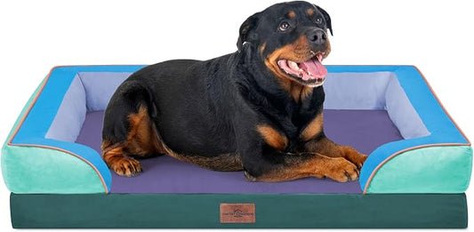 Comfort Expression Orthopedic Dog Bed for Extra Large Dogs with Bolster | Waterproof Dog Couch Bed with Washable Cover & Non-Slip Bottom, Supportive Egg Crate Foam XL Pet Bed, 45x35 Inch