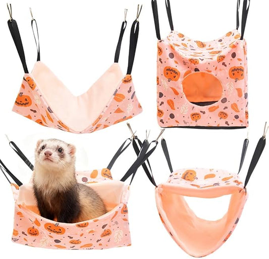 4 Pack Ferret Hammock, Soft Small Animal Washable Guinea Pig Hideout Bed Ferret Cage Accessories for Rat Sugar Glider Squirrel Guinea Pig Hedgehog Hamster (Orange-Yellow)