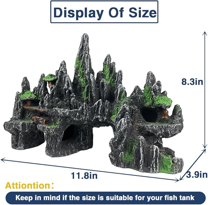 Large Fish Tank Decorations - Fish Tank Decor Aquarium Rock Mountain View Aquarium Ornament Tree House Cave Fishtank Rocks for Large Fishtank Glofish Tank Decorations