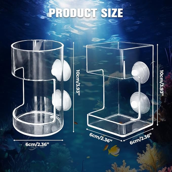 2 Pcs Fish Feeding Ring for Aquarium, – Round and Square Acrylic Floating Fish Feeders with Suction Cup for Aquariums, Hollow Floating-Sinking Fishes & Shrimp Food Holders