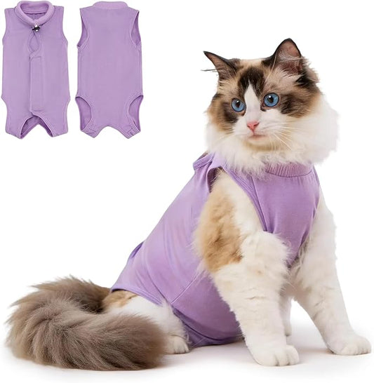 Avont Cat Recovery Suit, Post-Surgery Protective Vest, Purple M | Breathable & comfortable cat onesie for cats after surgery female. Soft alternative to cone. Machine washable