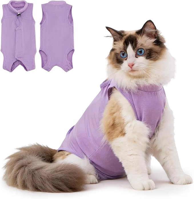 Avont Cat Recovery Sui,Post-Surgery Protective Vest Purple S | Breathable & comfortable cat onesie for cats after surgery female. Soft alternative to cone. Machine washable.