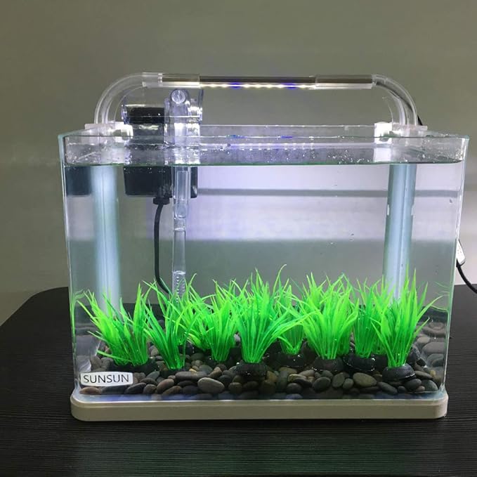 Aquarium Plant Fish Tank Decoration 20 Pieces Small/1" Tall Plastic Artificial Plant Goldfish Hidden Mini Grass Set (Green-B)