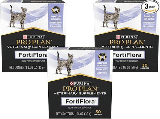 Purina Pro Plan Veterinary Supplements FortiFlora Cat Probiotic Supplement for Cats with Diarrhea 30 ct. Box (Pack of 3)