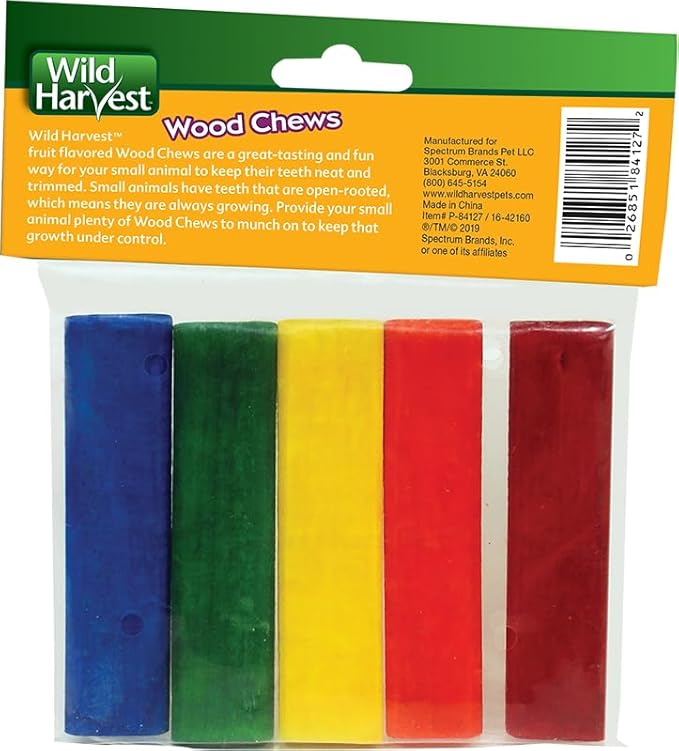 Wild Harvest P-84127 Colored Wood Chews for Small Animals, Fruit Flavored, 5-Count