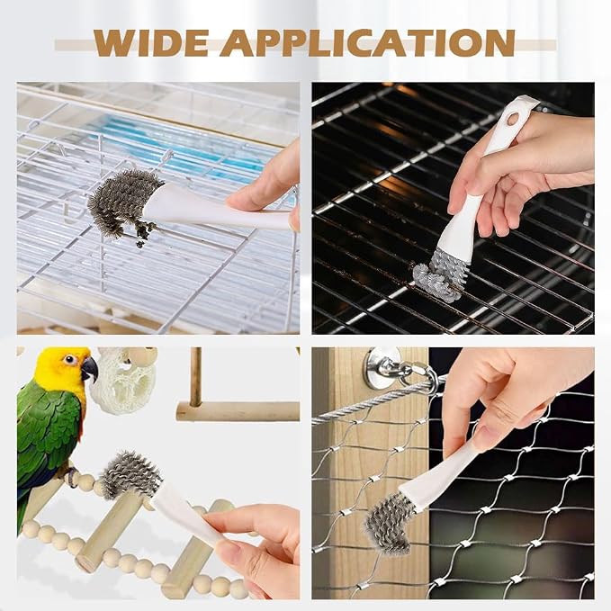 2Pcs Bird Cage Cleaner with Long Handle, Birds Cag e Droppings Removal Brush, Removes Poop Cag-e Brush for Cleaning Birds Parrot Cages Kennels Perches,Essential Bird Cage Accessory
