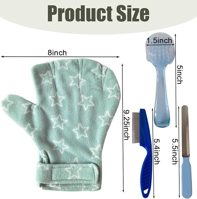4 PCS Hamster Bite Proof Glove Set, Includes Anti-Bite Glove, Soft Bathing Brush, Metal Fine-Tooth Comb & Nail File, Safe Grooming Kit for Hamsters, Guinea Pigs, Gerbils, Ferrets, Hedgehogs