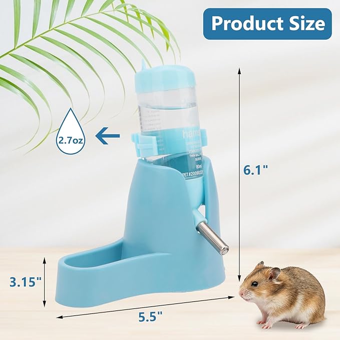 Litewoo 3 in 1 Hamster Water Bottle Small Animal Water Bottle with Food Container Base Hut Hanging Pet Automatic Feeding Drinking Dispenser for Dwarf Hamster Rats Mouse Gerbil Mice