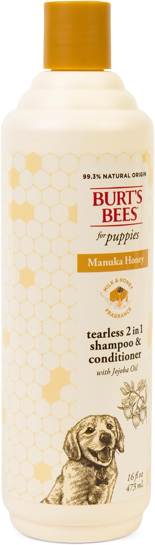 Burt's Bees for Pets Manuka Honey Tearless 2-in-1 Dog Shampoo and Conditioner, with Jojoba Oil, 95% Natural Origin, Free of Sulfates, Milk and Honey Scent, 16 Fl Oz