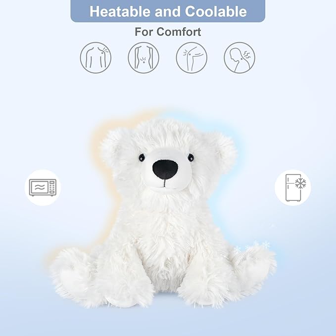 SuzziPals Warming Polar Bear Stuffed Animal, Microwavable Heating Pad for Soothing & Stress Relief, Stuffed Bears Plush Toys with Lavender Scent, Plushies White Bear Gifts Kids & Adults