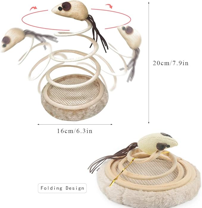 Andiker Interactive Cat Toy, Cat Plush Toy with Spiral Spring Plate and Funny Ball or Mouse Interactive Stainless Steel Spring Rotating Cat Creative Toy to Kill time and Keep Fit (Ball)