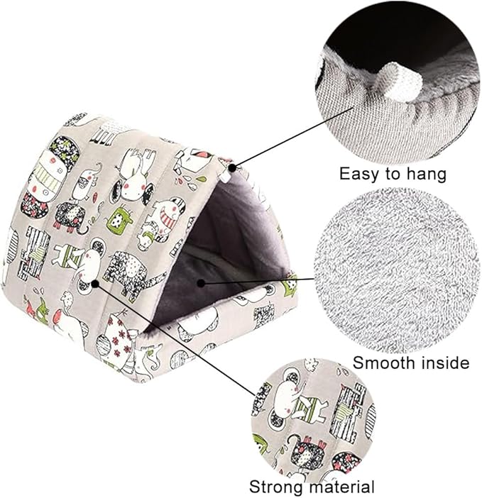 Cozy Cotton Tent for Small Animals - Guinea Pig Hideout, Hamster Bed, Portable House for Chinchillas, Rats, Hedgehogs (6.8"x7.4") (Gray)