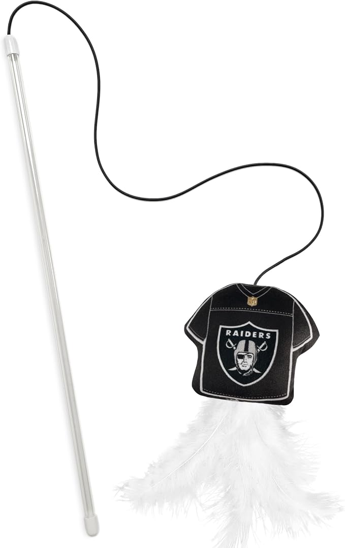 NFL LAS Vegas Raiders Team Jersey Wand with CAT NIP, Cat Toy Jersey Shaped Plush Teaser Toy for Cats & Kittens - Interactive Pet Toy for Play & Exercise