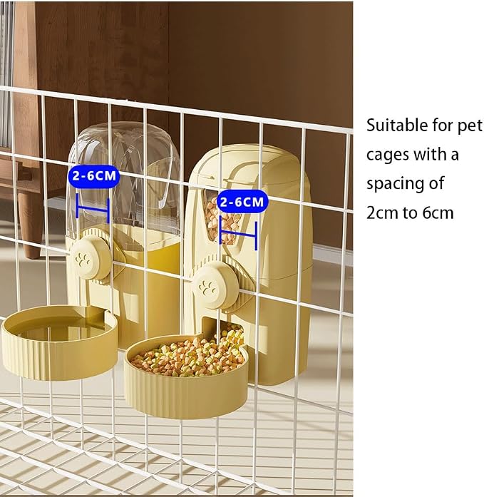 Hanging Pet Feeder Water Dispenser Set - 2-in-1 Gravity Food Water Bowl for Cats Small Dogs Rabbits, Cage Mounted No-Spill Pet Feeding Station (Grey)