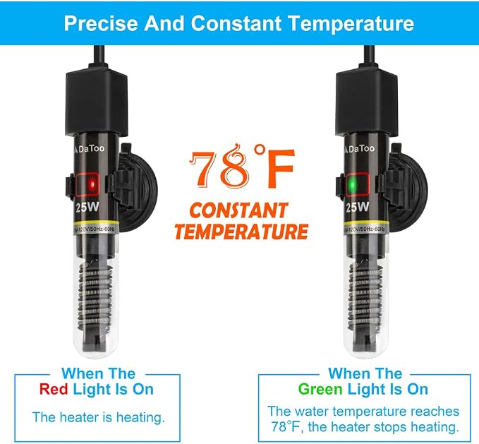 DaToo Mini Aquarium Heater 25W Small Fish Tank Heater 25 Watt with Free Thermometer Sticker
