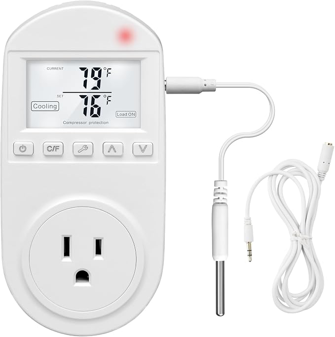 Temperature Controlled Outlet, Briidea Thermostat Outlet Compatible with Window Air Conditioner, Space Heaters, Fans, Auto On/Off, Ideal for Household, Greenhouse, Reptile, Incubator, 110V 15A