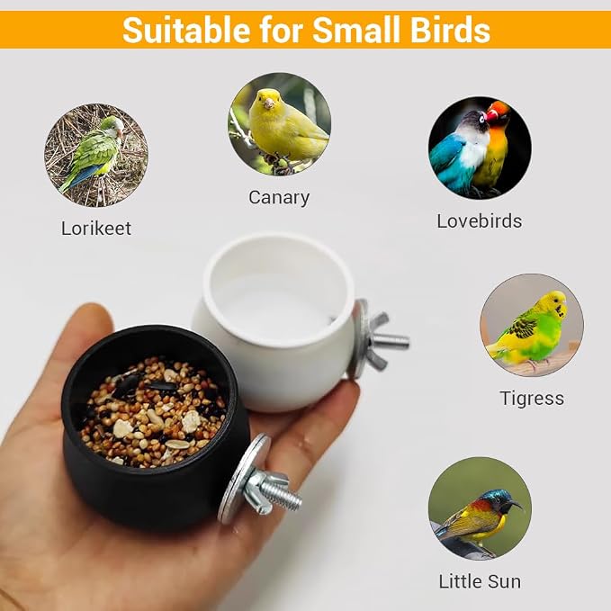 DONGKER Parrot Food Water Bowls,2 PCS Plastic Hanging Bird Cage Water Bowl with Clamp for Cockatiel Conure Budgies Parakeet Lovebird Chinchilla Ferrets