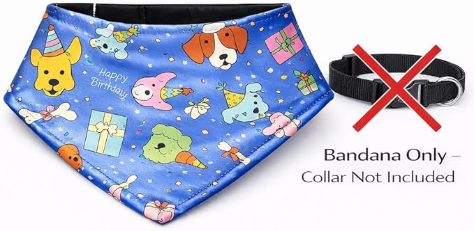Luxury Satin Dog Bandana – Slip-On Collar Style, Premium Pet Scarf for Medium, Large & XL Dogs – Special Occasion Accessory (Collar Not Included) (Medium - Extra Large, Bday (Blue))