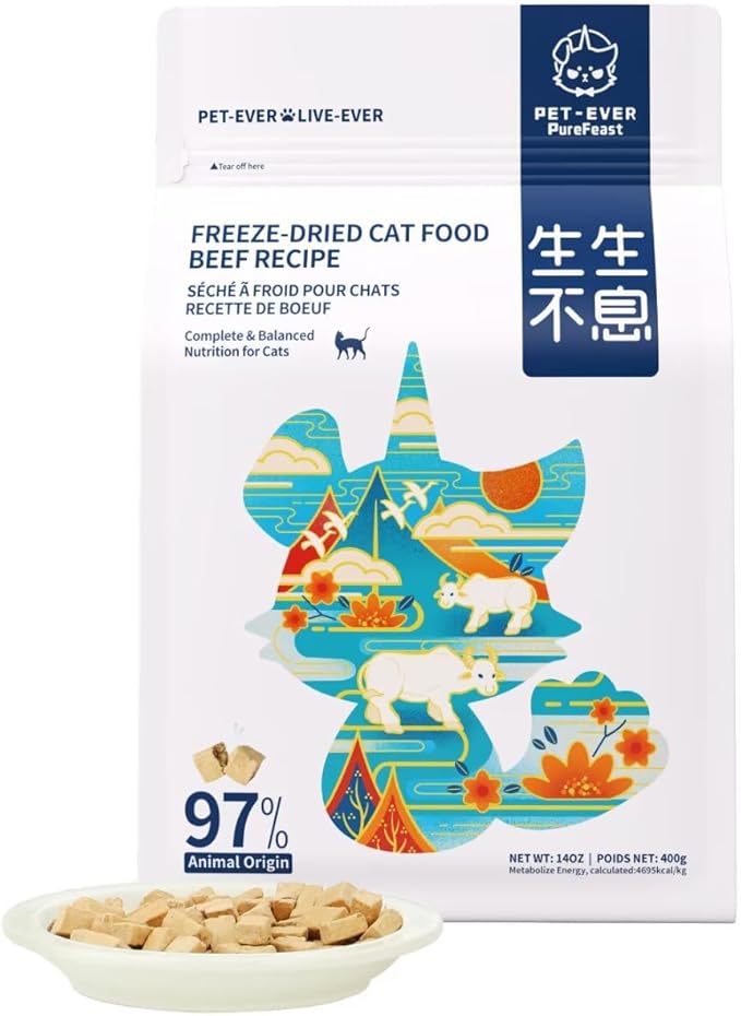 Cat Food - Freeze-Dried Food (Beef Receipe 400g) + Wet Canned Food (Beef Receipe 100g*6 Cans)